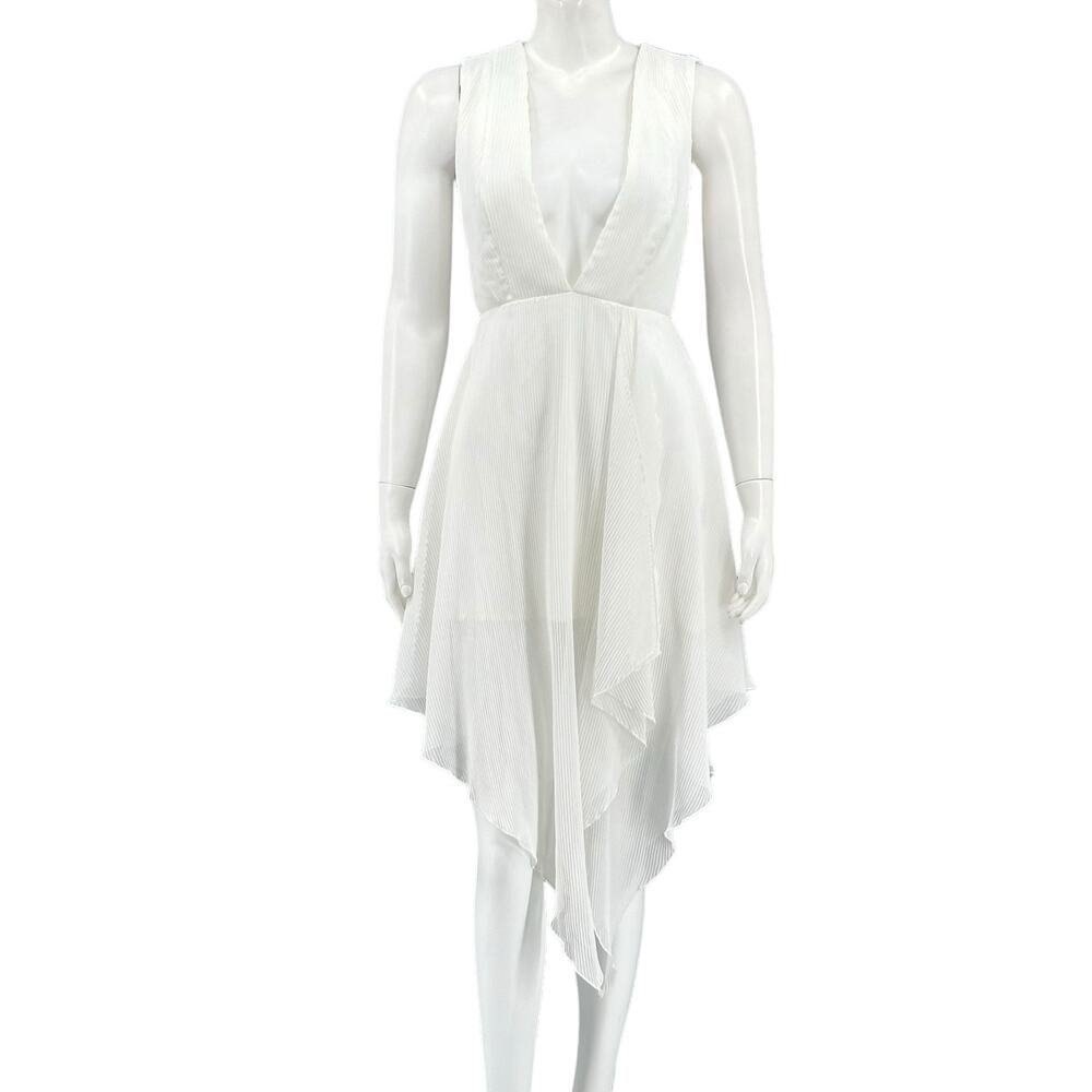 NBD Dress Womens Small Ivory Lexi‎ Midi Sleeveless Plunge V-Neck Sexy Party Club